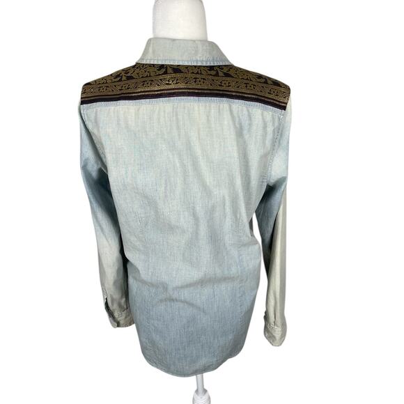 Denim & Supply Ralph Lauren Sandwashed Denim Brocade Boyfriend Shirt Sz Medium - Picture 6 of 13